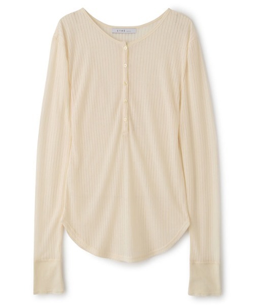 ETRE TOKYO tシャツ シアーストライプヘンリーネックトップス