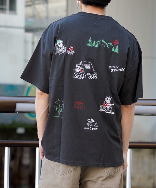 tシャツ 「unisex」イラスト 総刺繍 Tシャツ / 綿100% ルーズ