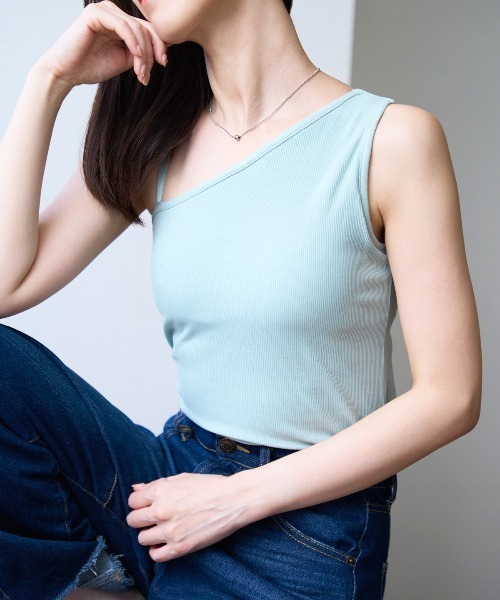 タンクトップ ノースリーブ カップインワンショルダー レディース OUR WACOAL タンクトップ ノースリーブ カップ付きワン
