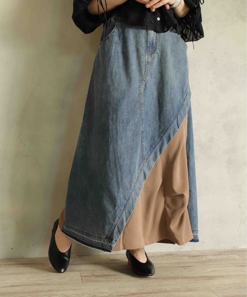 BITTOKO デニムスカート デニム切替ロングスカート : ZOZOTOWN Yahoo