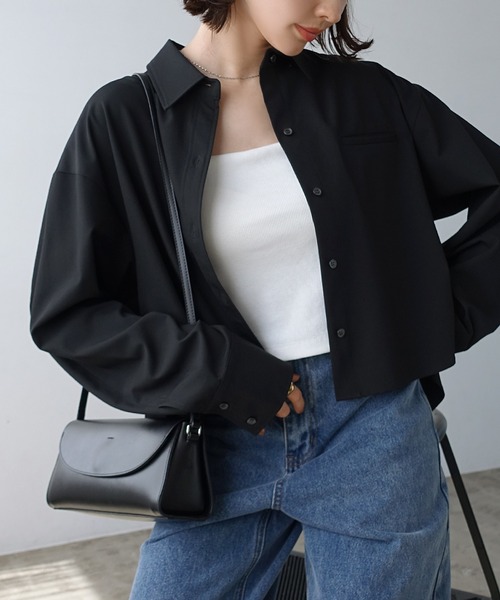 evernavy ブラウス シャツ TRストレッチショートシャツジャケット