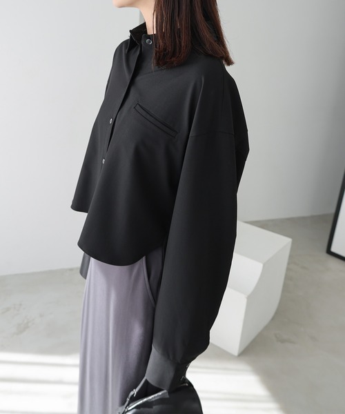 evernavy ブラウス シャツ TRストレッチショートシャツジャケット