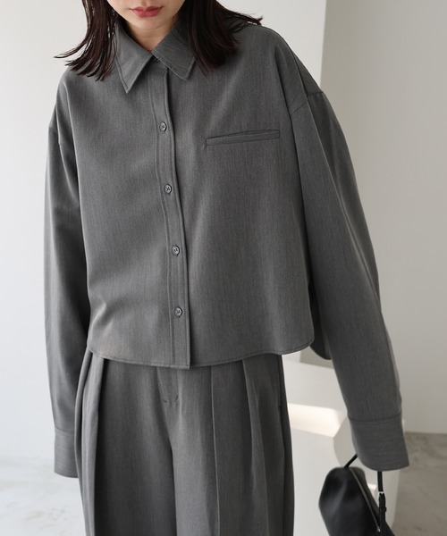 evernavy ブラウス シャツ TRストレッチショートシャツジャケット