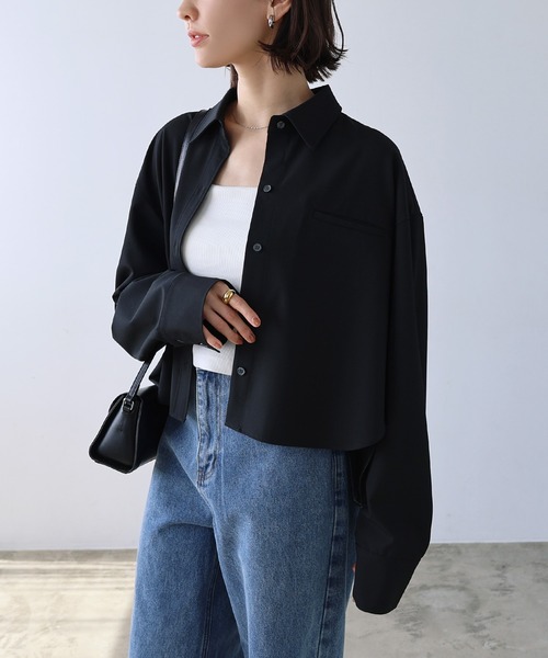 evernavy ブラウス シャツ TRストレッチショートシャツジャケット