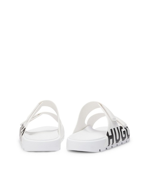HUGO BOSS◆ダブルタッチ留めストラップ付きロゴサンダル HUGO - スライドサンダル ロゴストラップ - ブラック