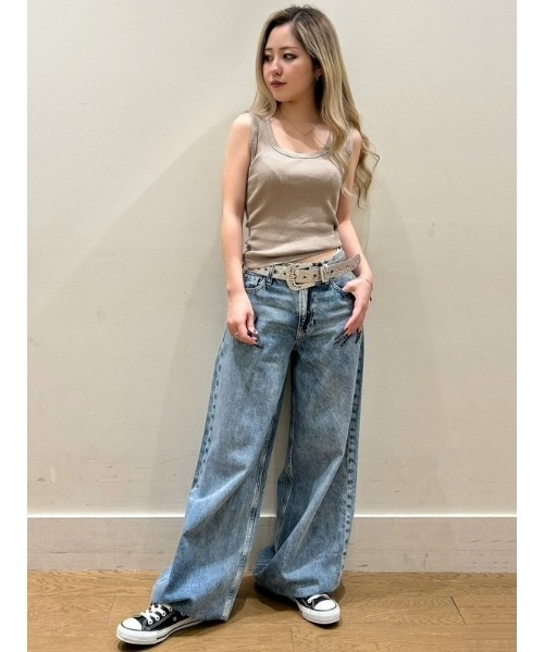 【関税込み】Monot ブルー レースアップ バギージーンズ WEB限定00サイズ】ルーズフィットバギーデニムパンツ(デニム