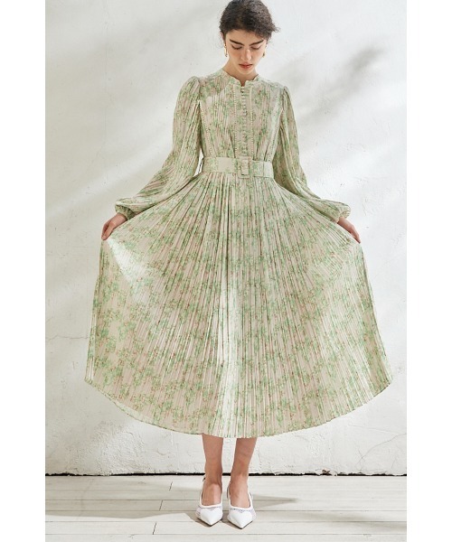 エステラケー　プリーツプリントドレス Estella.K ワンピース Jane Belted Dress プリーツプリント