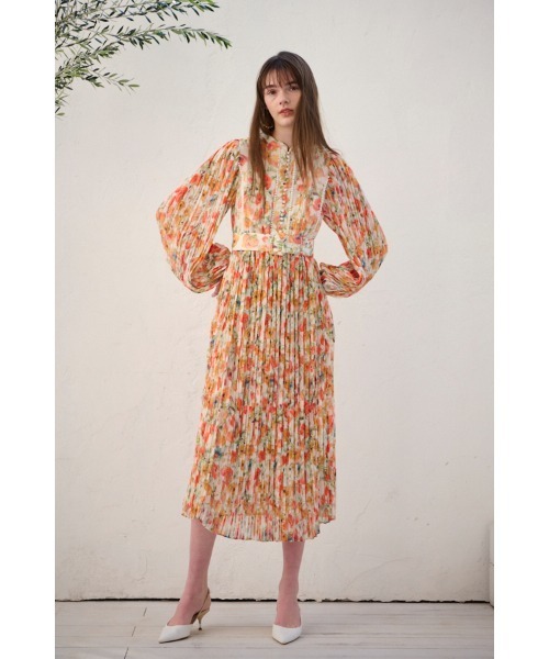 【極美品】Estella.K プリーツプリントドレス　ワンピース　花柄　フリー 極美品】Estella.K プリーツプリントドレス ワンピース 花柄