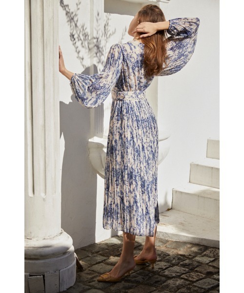 Estella.K ワンピース Jane Belted Dress プリーツプリント