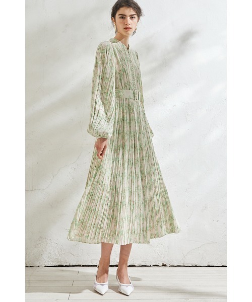 Estella.K ワンピース Jane Belted Dress プリーツプリント