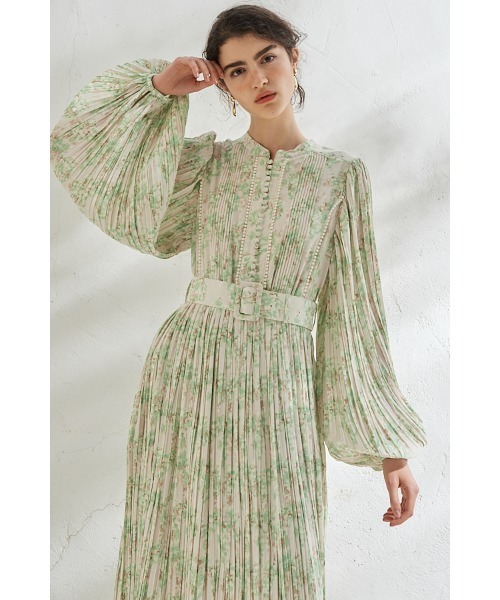 【美品】Estella.K 花柄ベルト付き長袖ワンピース セール】【mily bilet】レトロにときめく♪夏のヒロイン 小花柄