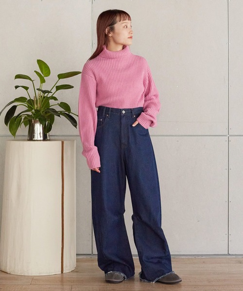 「w closet」 タートルネックニット FREE ピンク レディース_画像2