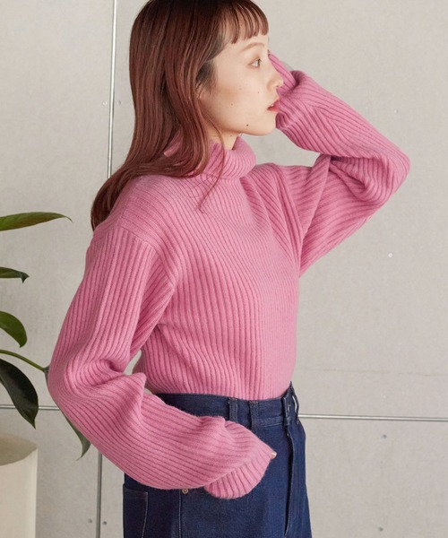 「w closet」 タートルネックニット FREE ピンク レディース_画像3