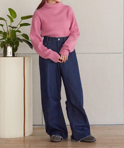 「w closet」 タートルネックニット FREE ピンク レディース_画像6