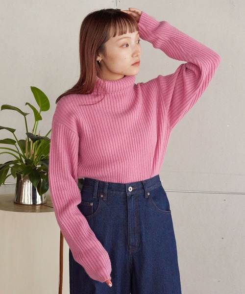 「w closet」 タートルネックニット FREE ピンク レディース_画像9