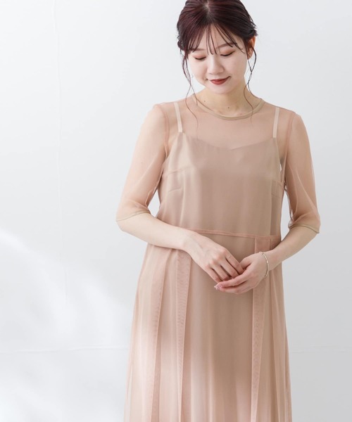 kaene ワンピース kaene シャンブレーキャミドッキングドレス(sh