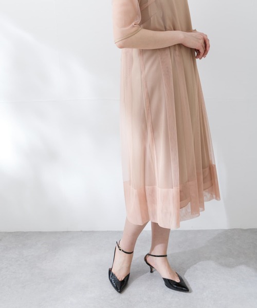 kaene ワンピース kaene シャンブレーキャミドッキングドレス(sh