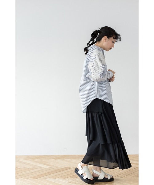 osmosis☆ レースモチーフブラウス☆アイボリー OSMOSIS ブラウス シャツ レースモチーフストライプブラウス