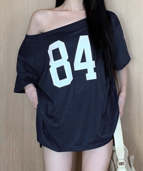 REMUR tシャツ ワンショルダーナンバリングトップス レディース