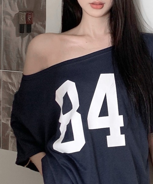 REMUR tシャツ ワンショルダーナンバリングトップス レディース