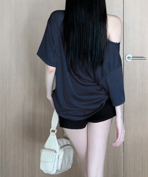 tシャツ ワンショルダーユニフォームTシャツ レディース REMUR tシャツ ワンショルダーナンバリングトップス レディース
