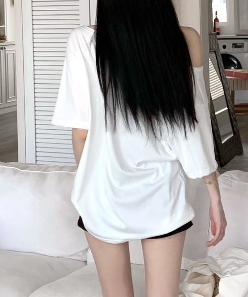 REMUR tシャツ ワンショルダーナンバリングトップス レディース