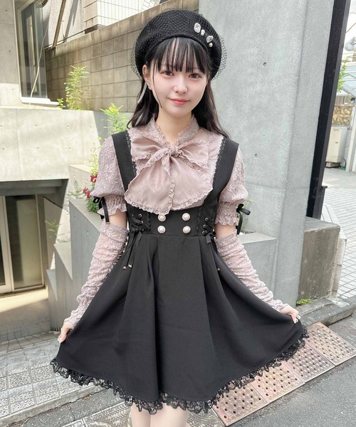 ROJITA 半袖 ￼ ブラウス ロジータ ROJITA 肩開きVラッフル切替半袖ブラウス （ブラック