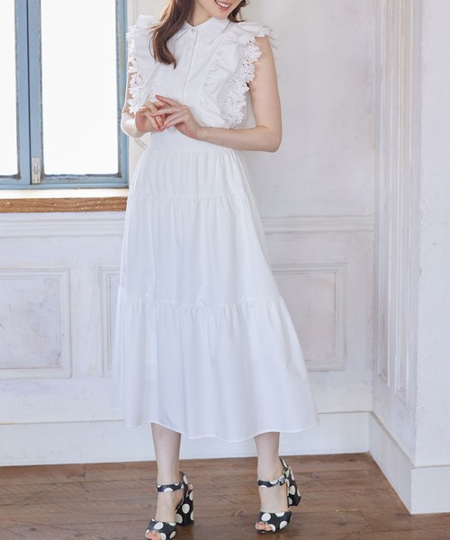 シャツワンピース ティアード フリル 大人ガーリー L2571 tocco closet ワンピース フラワーレース×フリル付きティアード