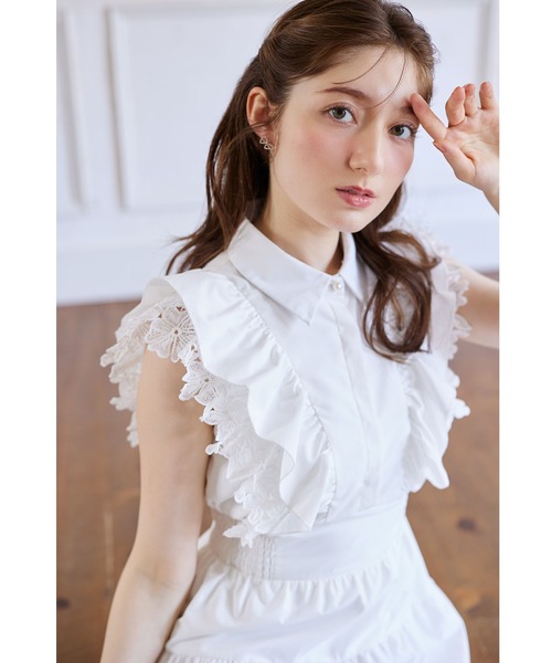 ワンピース フェミニン フリル スウェットシャツドレス お洒落 AVIE シャツワンピース ラッフルフリルシャツドレス : ZOZOTOWN