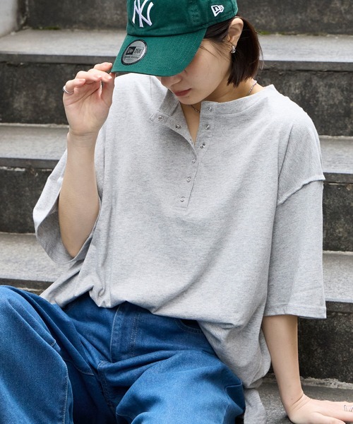 MONO-MART（モノマート） tシャツ 「anyway.シリーズ」ヘンリーネック