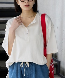 MONO-MART（モノマート） tシャツ ヘンリーネック ドロップショルダー