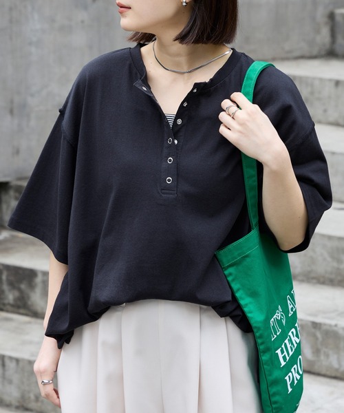 MONO-MART（モノマート） tシャツ 「anyway.シリーズ」ヘンリーネック