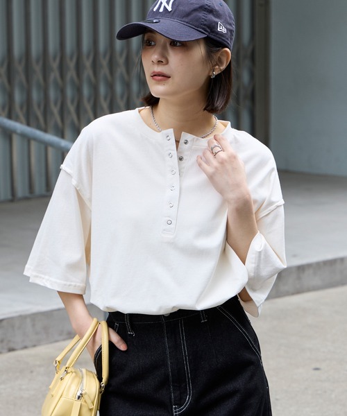 MONO-MART（モノマート） tシャツ 「anyway.シリーズ」ヘンリーネック