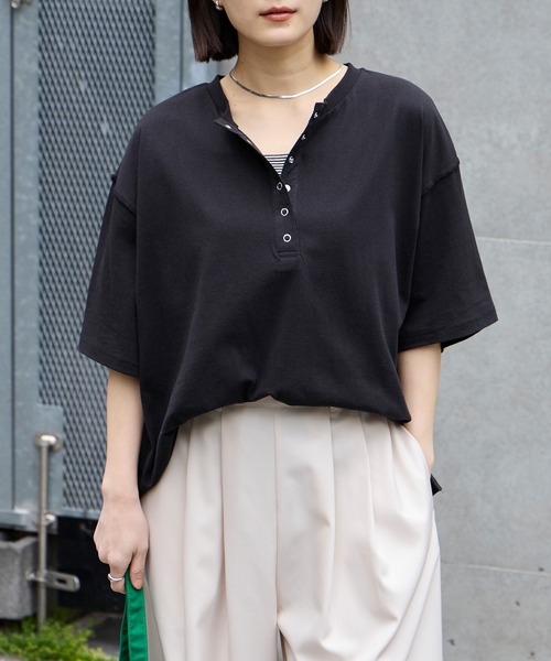 MONO-MART（モノマート） tシャツ 「anyway.シリーズ」ヘンリーネック