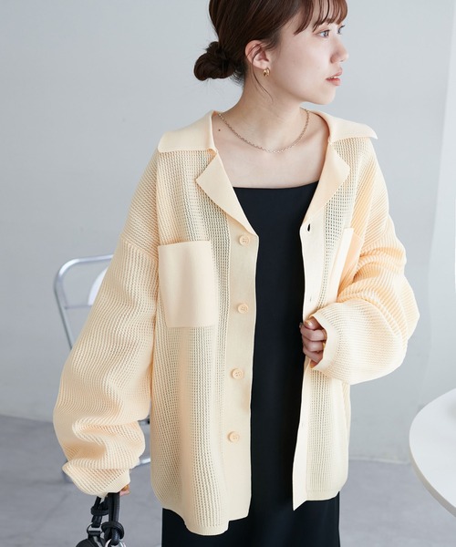 「DISCOAT」 ニットカーディガン LARGE アイボリー レディース