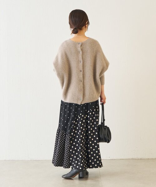 極美品 ドット柄パッチワークロングスカート ブラック 3／10までの出品❗️ビアズリードット柄パッチワークロング