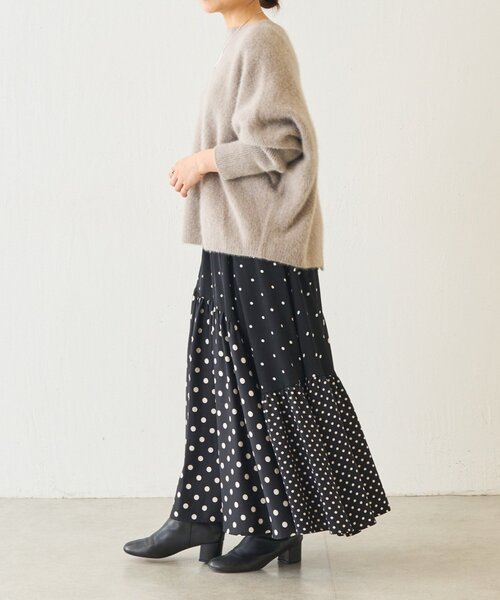 [美品]BEARDSLEY　パッチワーク製品染めスカート　綿麻混　近年式 美品]BEARDSLEY パッチワーク製品染めスカート 綿麻混 近年式