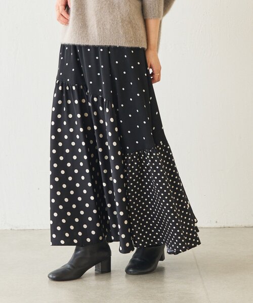 BEARDSLEY 美品　ドットパッチワーク　ロングスカート BEARDSLEY スカート ドットパッチワークロングスカート