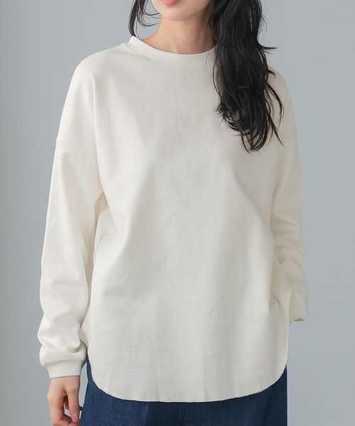 フレームワーク ラウンドヘム コットン カットソー 長袖 ホワイト ≪追加≫コットン天竺ラウンドヘム2（Tシャツ/カットソー）｜FRAMeWORK