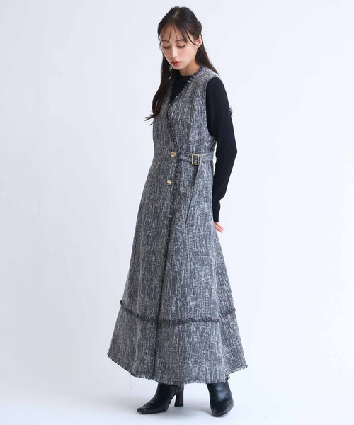 Noela ノースリーブ フリンジサマーツイード ワンピース ノエラ NOELA フリンジサマーツイードワンピース （ミックス1