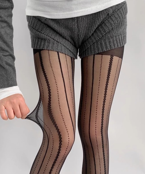 タイツ LACE STRIPE SHEER STOCKINGS レースストライプシアー