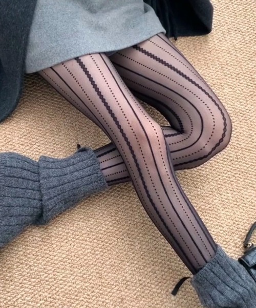 タイツ LACE STRIPE SHEER STOCKINGS レースストライプシアー