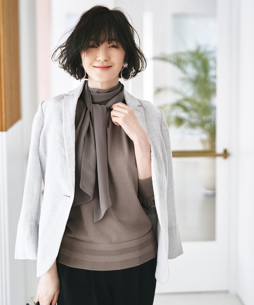 「RUIRUE BOUTIQUE」 7分袖ニット S グレイッシュベージュ レディース_画像4