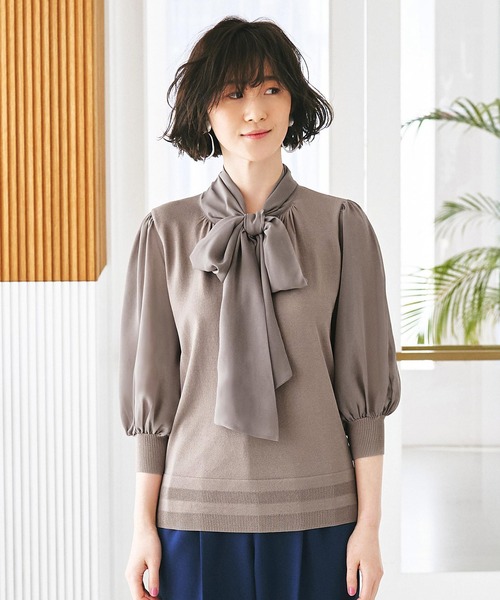 「RUIRUE BOUTIQUE」 7分袖ニット S グレイッシュベージュ レディース_画像5