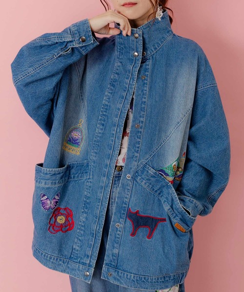 ScoLar デニムジャケット gジャン 153601：刺繍デニムアップリケ