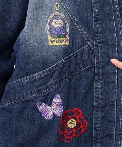 ScoLar デニムジャケット gジャン 153601：刺繍デニムアップリケ