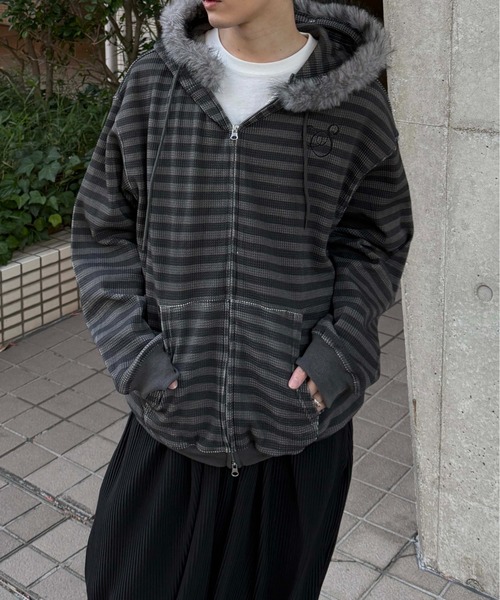 パーカー 2wayフェイクファーフードワッフルパーカー レディース パーカー 2wayフェイクファーフードワッフルパーカー レディース