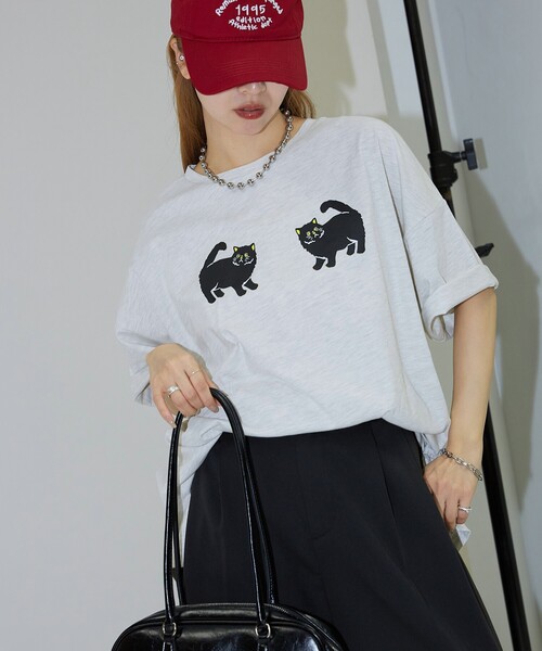 「PUBLUX」 半袖Tシャツ フリ- ブラック レディース_画像4
