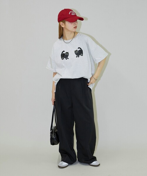 「PUBLUX」 半袖Tシャツ フリ- ブラック レディース_画像5
