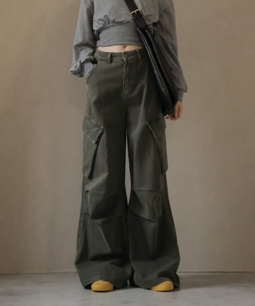 カーゴパンツ ワイドレッグ オリーブ XS ULYSSES ワイドパンツ カーゴパンツ ワイドレッグカーゴパンツ